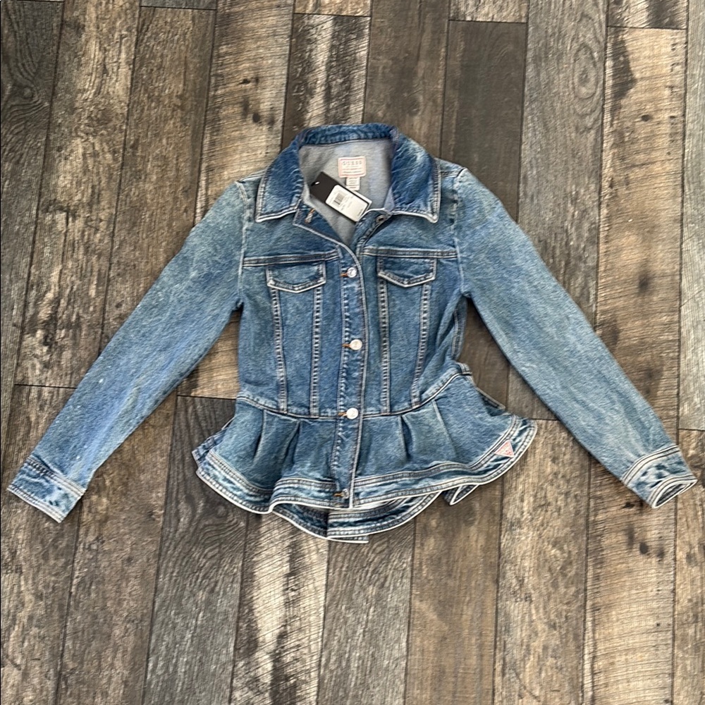 Guess Denim Jacket with Peplum Hem
